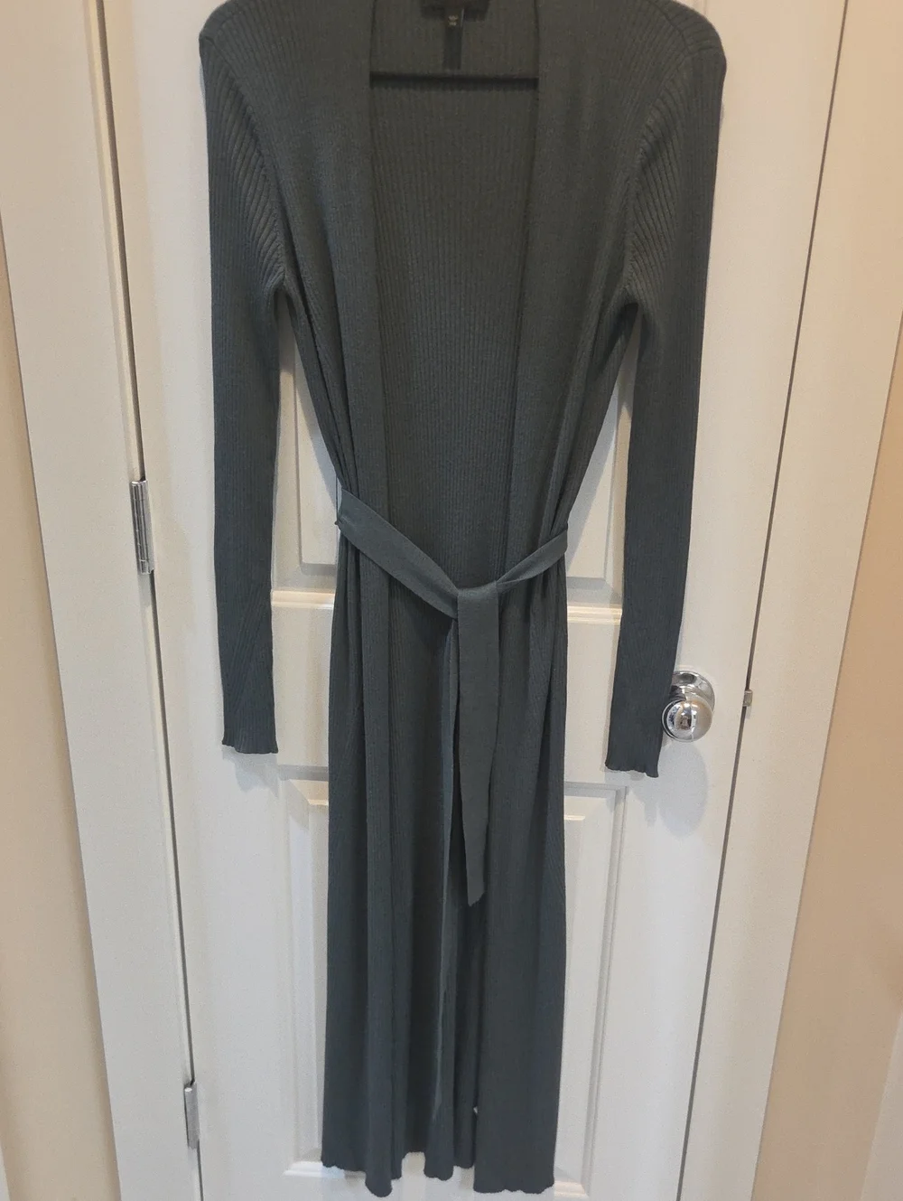 Express Long Ribbed Belted Duster Cardigan.